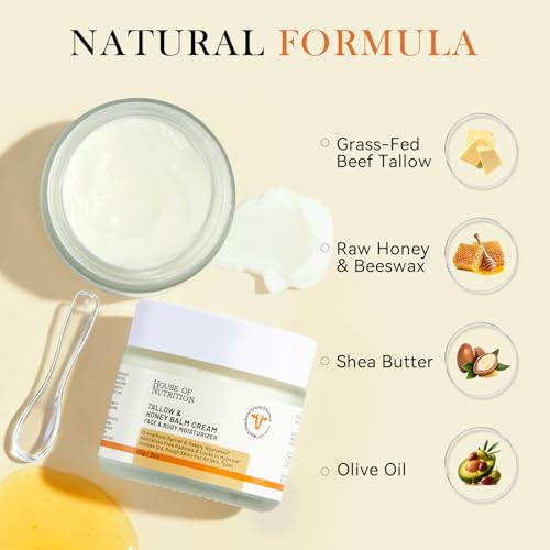 Beef Tallow for Skin ? Grass-Fed Whipped Tallow and Honey Balm ? Deeply Nourishing Face & Body Moisturizer ? 100% Natural Barrier Repair Cream for Dry & Sensitive Skin, Unscented, 2 oz