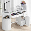 Manicure Table with Tempered Glass Top & Storage Cabinet