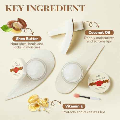 ANAI RUI Coconut Lip Scrub & Lip Mask Set with Shea Butter, Lip Scrubber Exfoliator Enriched with Vitamin E, Sugar Scrub for Dry Lips, Hydrating Lip Mask for Overnight Use, Christmas Gifts for teens