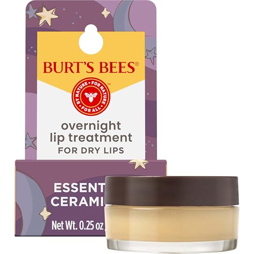 Burt's Bees Overnight Intensive Lip Treatment, 0.25 oz - Moisturizing, Restorative, Reduces Fine Lines, Vitamin E, Ceramides Oils, Leaping Bunny Certified, Compact Jar