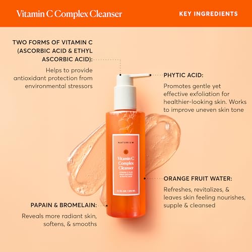 Naturium Vitamin C Complex Cleanser, Gently Exfoliating & Deeply Cleansing Foaming Face Wash Gel with Phytic Acid & Fruit Enzymes, 7.1 oz