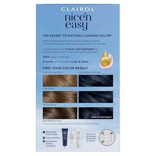 Clairol Nice'n Easy Permanent Hair Dye, 2BB Blue Black Hair Color, Pack of 2