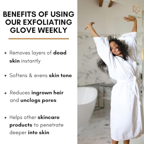 Exfoliating Glove Kessa Mitt Body Scrubber ? Dead Skin Remover Shower Glove for Deep Pore Cleansing, Black Soap, and Moisturizer with Argan Oil by Moroccan Source ? 3 Piece Spa Set Kit