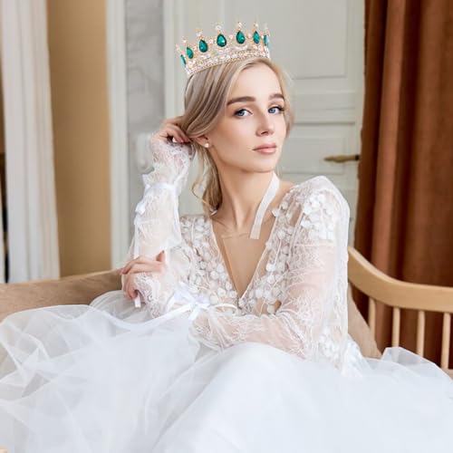 Green Crystal Rhinestone Crown Tiara for Women