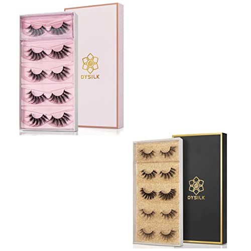 DYSILK Fake Lashes Pack False Mink Lashes 5 Pairs Wispy Fluffy Eyelashes