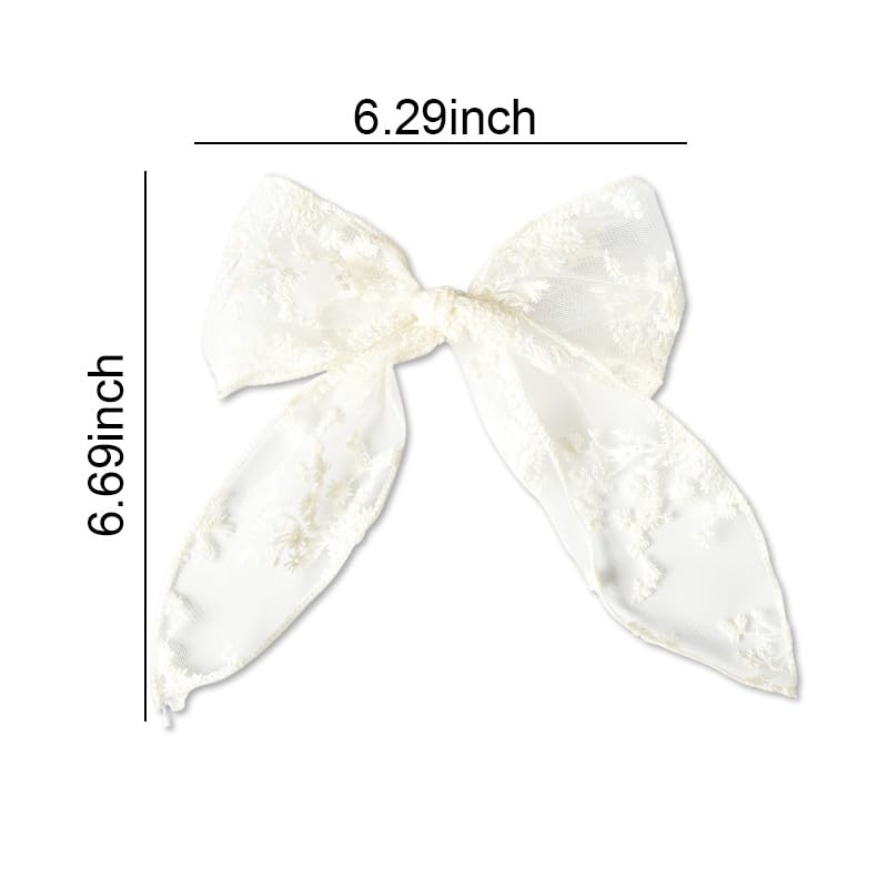 Bow Hair Clips White Lace Hair Bows for Women Girls Bowknot Hair Clip Hair Bow Barrettes Hairclips for Women Styling Large Hair Bow Clips Lace Hair Accessories for Brides Bow Knot Decor Hair Clip