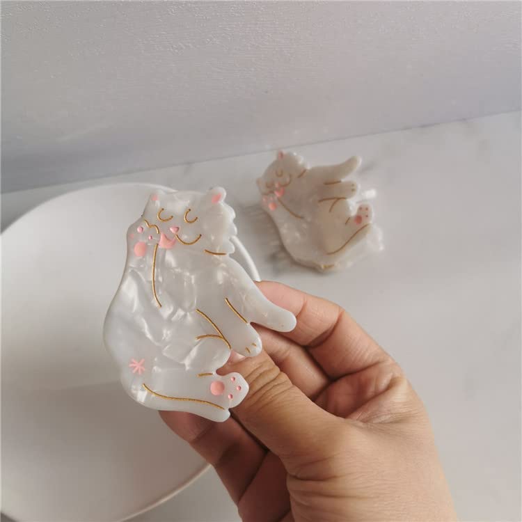 White Cat Claw Clips,Cellulose Acetate Hair Clips,Big Claw Clips for Women