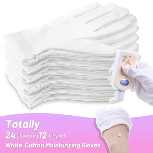 Selizo 100% White Cotton Moisturizing Gloves for Eczema & Dry Hands (12 Pairs)