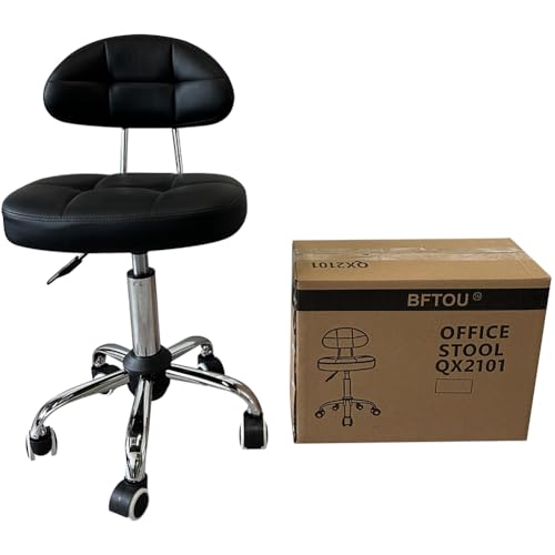 Height-Adjustable Rolling Stool with Back Support – 19.3–25.4"