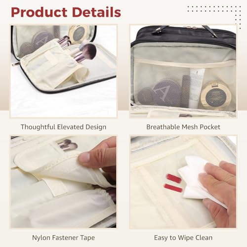 DORMIYA Waterproof Travel Makeup Bag with Multiple Layers & Brush Holder