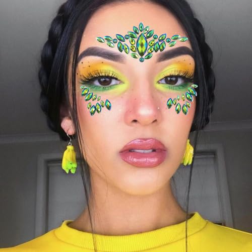 Green Face Gems Rhinestone Stickers - Festival Party Makeup