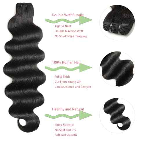 Human Hair Bundles 18 20 22 24 Inch 12A Body Wave 100% Unprocessed Brazilian Virgin Hair Extensions 4 Bundles Human Hair Natural Black Bundles Human Hair Weave for Women