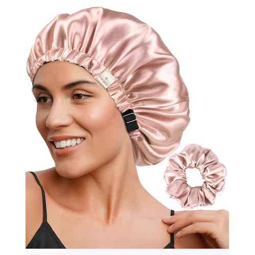 YANIBEST Adjustable Silk Bonnet Double Layer Satin Bonnet Hair Bonnet for Sleeping Bonnets for Women Hats Curly Natural Hair, Blush Pink