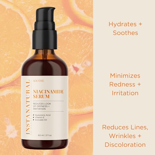 InstaNatural Niacinamide Face Serum, Hydrates, Soothes, Reduces Irritation, Redness, Lines, Wrinkles, and Other Signs of Aging, with Hyaluronic Acid and Vitamin E, 2 Fl Oz