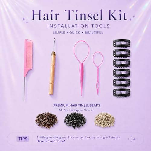 Hair Tinsel 20 Colors with Tools - 48 Inch Extensions