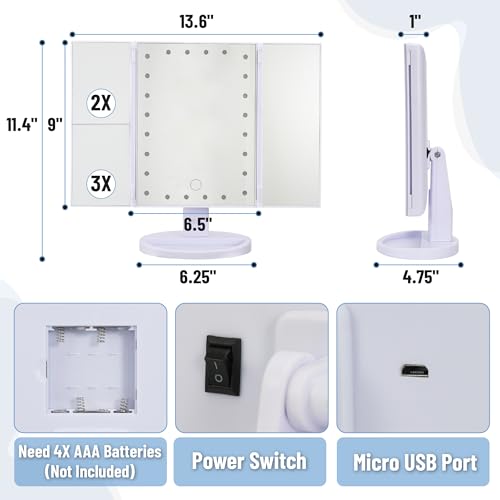 Mr. Pen Tri-Fold Lighted Makeup Mirror with Touch Control & 2X-10X Magnification