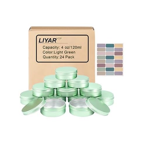 4oz Aluminum Tins with Lids, 24 Pack Round Tins for Salves, Spices, Lotion Bars or Balms (Pale Green)