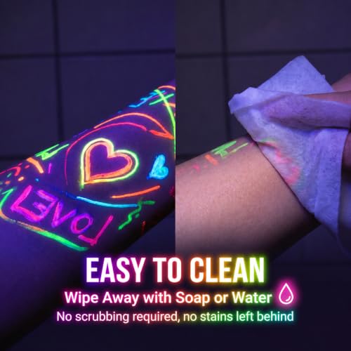 UV Glow Body Paint Markers - 16 Colors, Washable Neon Face Paint Pens