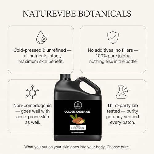 Naturevibe Botanicals 32 oz Golden Jojoba Oil - Pure Cold-Pressed Moisturizer & Hair & Skin Care