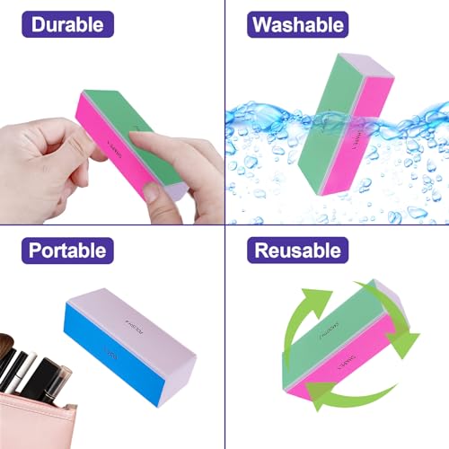 4 Pack Nail Buffer Blocks Set for Shiny Nails - Multi-Grit Nail Files for Natural & Acrylic Nails