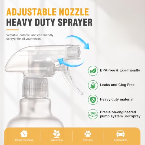16.9oz Refillable Spray Bottles 2 Pack - Adjustable Nozzle & Leakproof