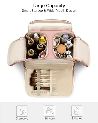 Hanke Pink Travel Toiletry Bag - Large Dual-Layer, Water-Resistant Makeup & Cosmetic Organizer
