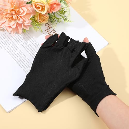 8 Pairs Black Cotton Fingerless Moisturizing Gloves for Dry Hands & Eczema