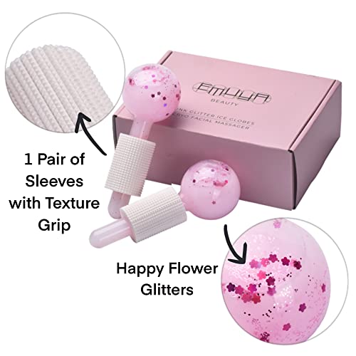 Ice Globes for Facials ? Facial Tools for Face & Eye Puffiness Relief, Cool Skincare Cryo Tools - Pink Drink Glitter