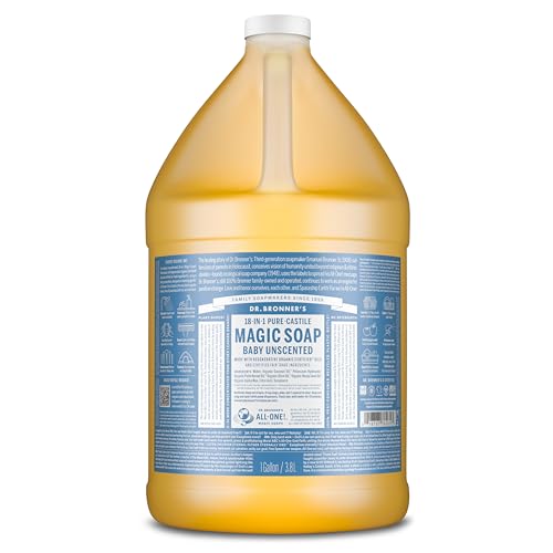 Dr. Bronner's Pure-Castile Magic Soap Liquid (Baby Unscented, 1 Gallon) ? Made with Regenerative Organic Certified Oils- For Sensitive Skin, Babies, Face, Hair, Laundry, Dishes, Hand Soap & Body Wash
