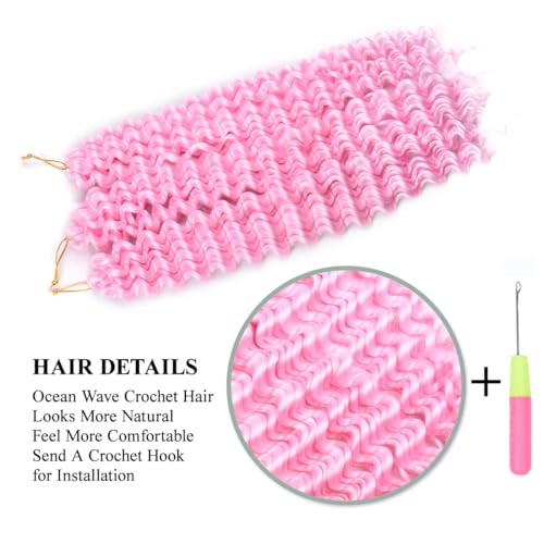 FEILIMEI Deep Wave Crochet Hair 22 Inch Pink (Pack of 6)