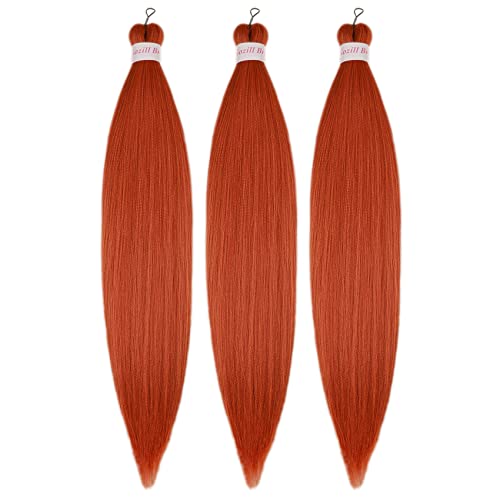 Gozill Ginger Orange Braiding Hair Pre Stretched Kanekalon Braiding Hair Extension 26 Inch Colored Synthetic Fake Hair for Braiding