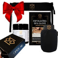 Exfoliating Glove Kessa Mitt Body Scrubber ? Dead Skin Remover Shower Glove for Deep Pore Cleansing, Black Soap, and Moisturizer with Argan Oil by Moroccan Source ? 3 Piece Spa Set Kit