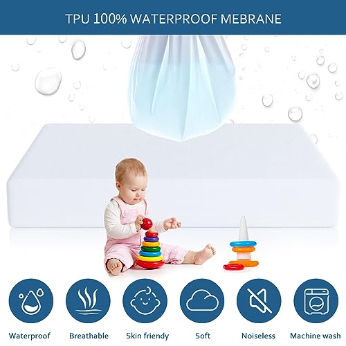 Waterproof Mattress Protector Twin Size,Mattress Cover Protector, Smooth Top Mattress Protector for Kids, Breathable Skin Friendly and Noiseless Fitted Sheet,Twin Size,Polyester