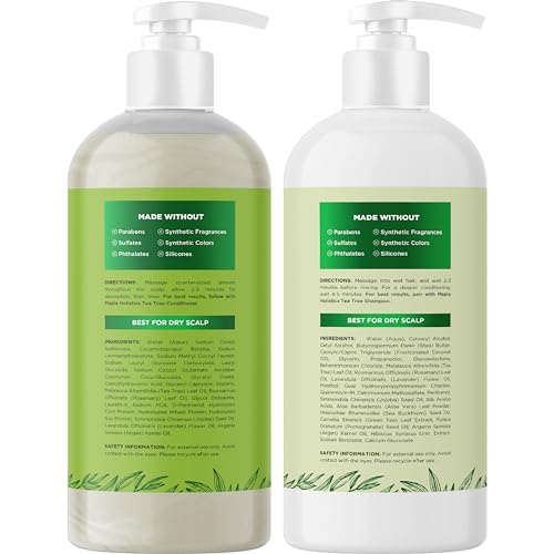 Tea Tree Shampoo and Conditioner Set - Sulfate Free Clarifying Shampoo and Conditioner for Oily Hair & Scalp Care with Australian Tea Tree Oil - Complete Dry Scalp Treatment for Build Up (16 Fl Oz)