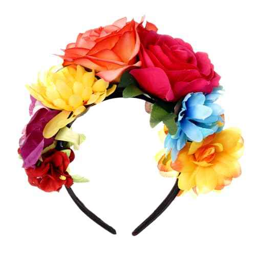 Nydotd Mexican Rose Flower Crown Headband, Day of The Dead Floral Rose Crown Headband Headpiece for Halloween Costume Party