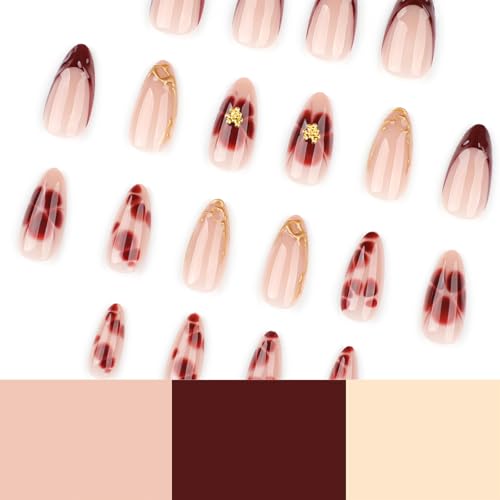 Red French Tip Press On Nails Medium Almond 24Pc