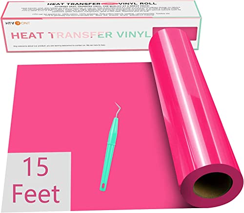 HTVRONT Heat Transfer Vinyl HTV Vinyl Rolls - 12" x 15ft Neon Pink Iron on Vinyl for Cricut & Silhouette Cameo, HTV Vinyl for Shirts - Easy to Cut & Weed for Heat Vinyl Design (Neon Pink)