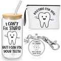 Kacctyen Dental Assistant Gifts Dentist Hygienist Gift for Women Dental Assistant Appreciation Week Makeup Bag with Keychain 17 oz Glass Cup with Lid and Straw Set for Women Men Accessories