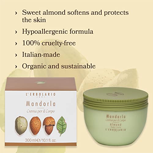 L'Erbolario Body Cream - Moisturizing Body Butter for Dry Skin with Almond Oil - Nourishing, Toning and Elasticizing Skin Care - Almond - 10.1 oz
