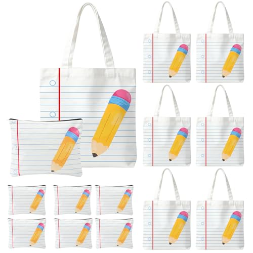 Canvas Tote Bag Set 12-Pc Back to School Supplies