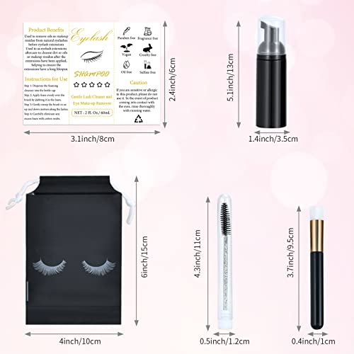 100 Pcs Lash Shampoo Bottle Brushes Set 20 Empty Foam Pump Dispensers 20 Label Stickers 20 Mascara Wands and Tubes 20 Cleansing Brush 20 Bag for Eyelash Extensions Aftercare(Black)