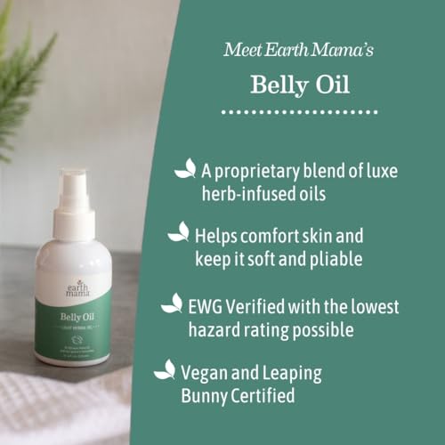 Earth Mama Belly Oil for Dry Skin | Calendula Skin Care Moisturizer Oil to Encourage Natural Elasticity and Help Prevent Stretch Marks During Pregnancy and Postpartum, 4-Fluid Ounce (3-Pack)