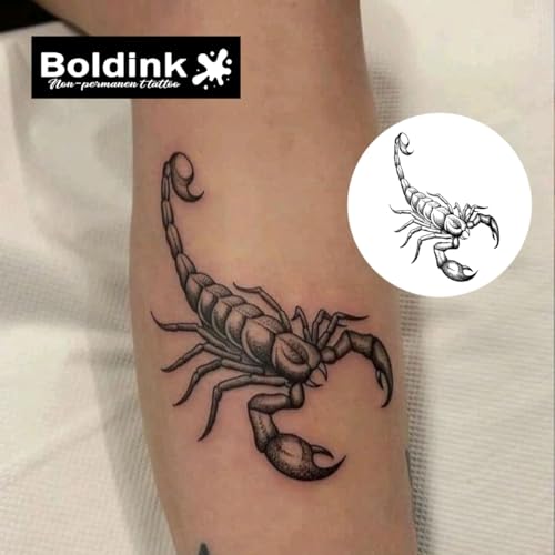 Semi-permanent Tattoos,Realistic Fake Tattoos,Last 7-15 Days,Waterproof Non-reflective Temporary Tattoo Stickers,Cruelty-free,Uniquely Designed Exquisite Packaging(Scorpion 2)