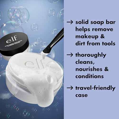 e.l.f. Clean Queen Solid Brush & Sponge Cleaner, Cleanses Face & Eye Makeup Brushes & Sponges, Nourishing, Non-Damaging Formula, Vegan & Cruelty-Free