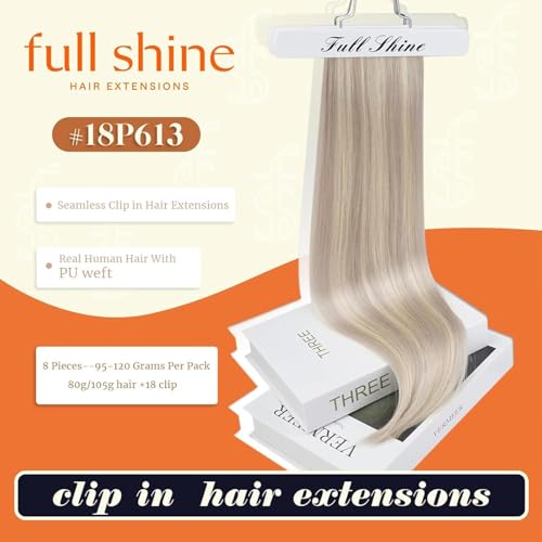 Full Shine Clip In Hair Extensions Human Hair Blonde 18 Inch 120G