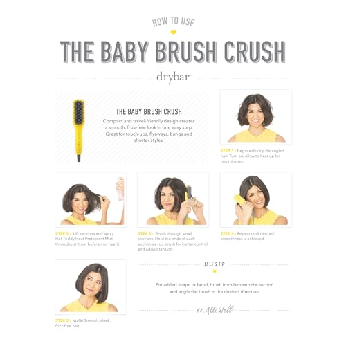 Drybar The Baby Brush Crush Mini Heated Straightening Brush, Corded Electric, Yellow
