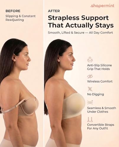 SHAPERMINT Strapless Bra Wireless Bandeau Convertible Straps