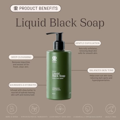 R&R Skincare Revive Liquid African Black Soap with Shea Butter ? Hydrating & Moisturizing for All Skin Types ? Deep Cleansing & Gentle Exfoliation ? Lemongrass ? 8.5 fl oz