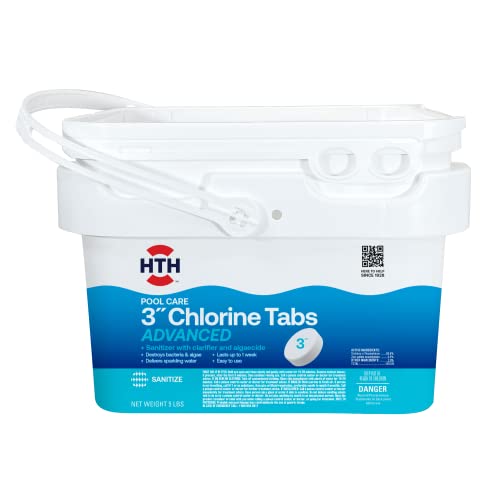 HTH 42052W Pool Care 3" Chlorine Tabs Advanced, Individually Wrapped Tablets - Swimming Pool Sanitizer with Clarifier & Algaecide, Destroys Bacteria & Algae, Delivers Clear Water All Season, 5 lbs