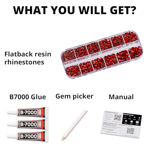 6500 Red Flatback Rhinestones Kit with B7000 Glue